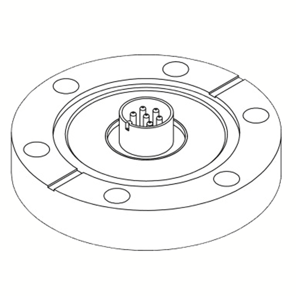 DN40CF FLANGE, 6 PIN CIRCULAR MINIATURE FEEDTHROUGH, UHV, 500V DC, 5 AMPS MAX