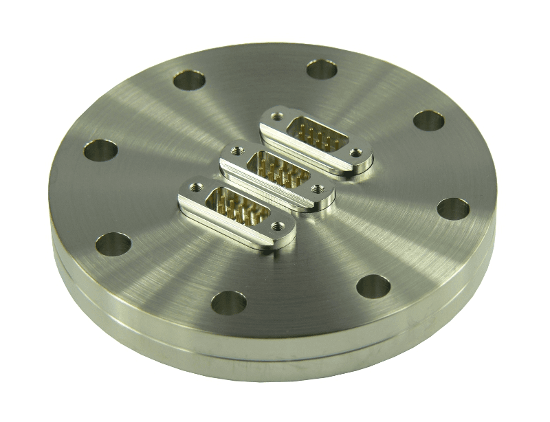 DN63CF FLANGE, 3 x SUB-D 9-WAY FEEDTHROUGHS, UHV