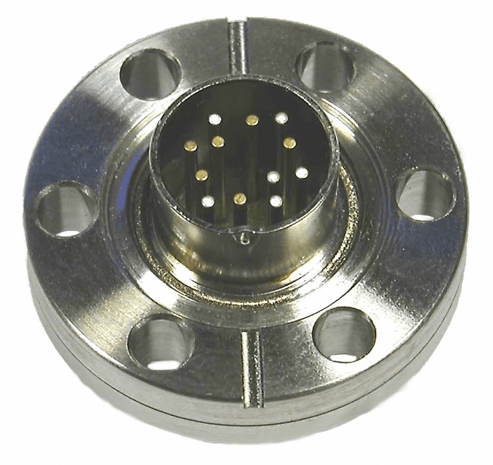 DN16CF FLANGE, 12 PIN CIRCULAR MINIATURE FEEDTHROUGH, UHV, 500V DC, 3 AMPS MAX.